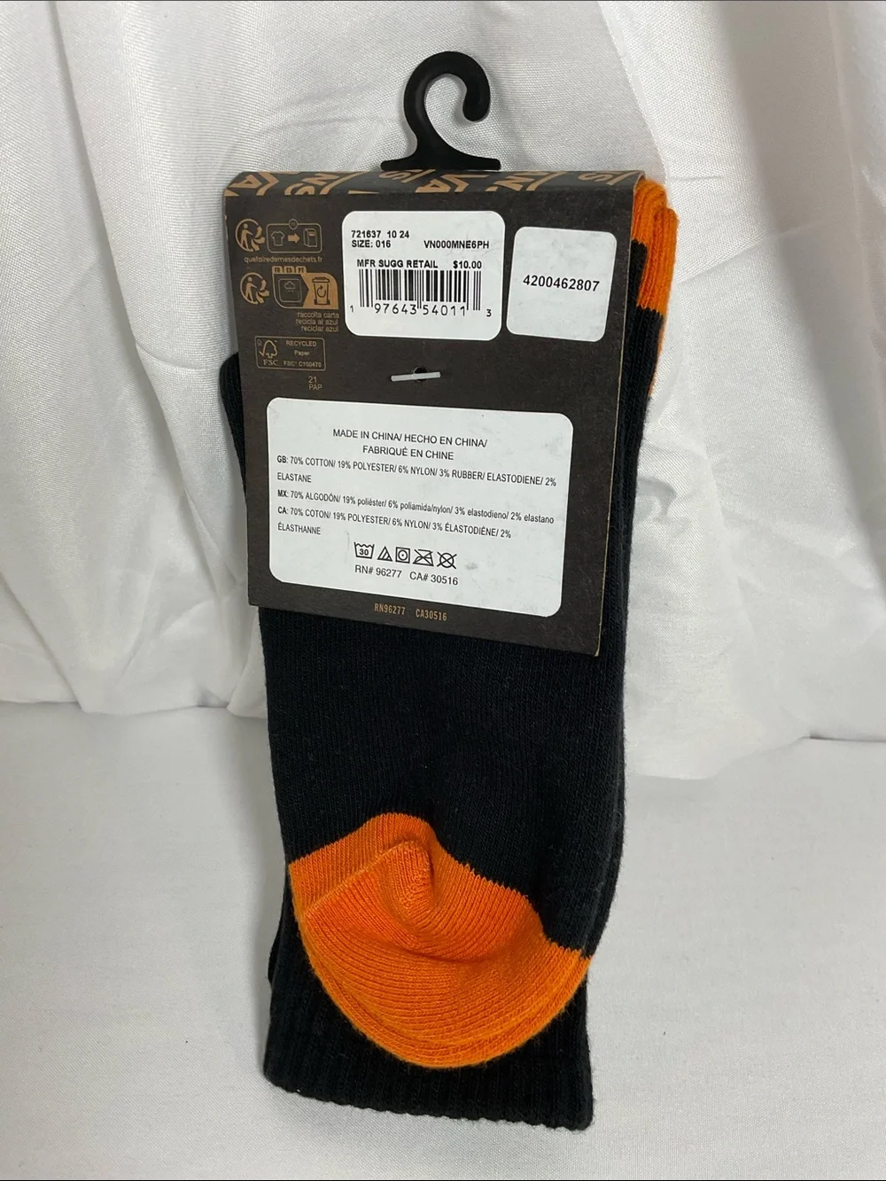 Vans Black Crew Socks with Purple Skull and Red-Orange Flames